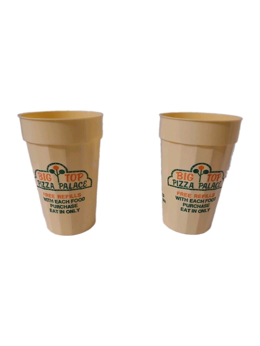 Lot Of 2 Vtg top pizza palace Big Banjo Pizza Cups 90s 5.5" Restaurant Memorabil